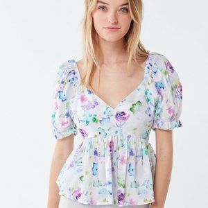 Urban Outfitters Vesna Puff Sleeve Peplum Top